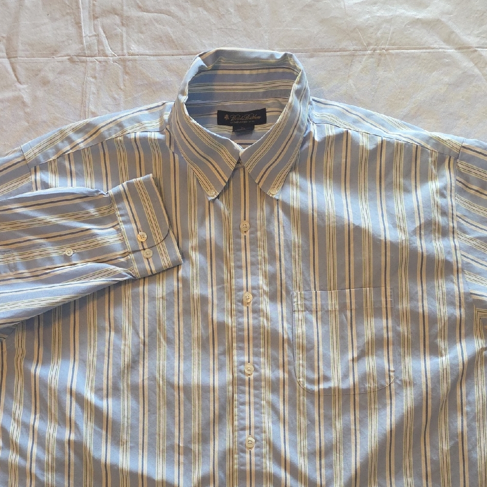 Brooks Brothers Men's Non-Iron Button Down Blue Green Stripe XL